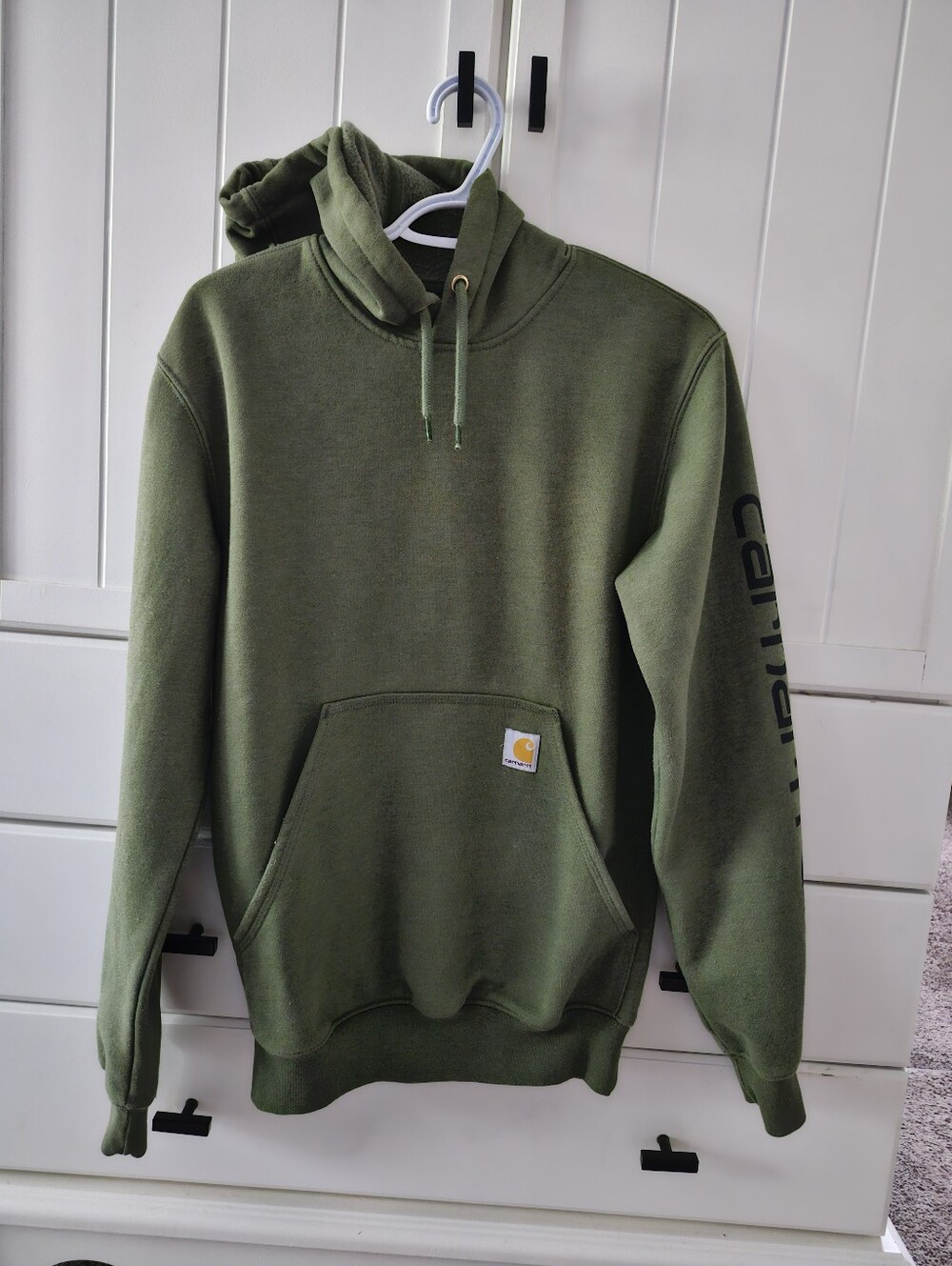 Carhartt Olive Hooded Pullover Sweatshirt with Sleeve Logo Sz Xs